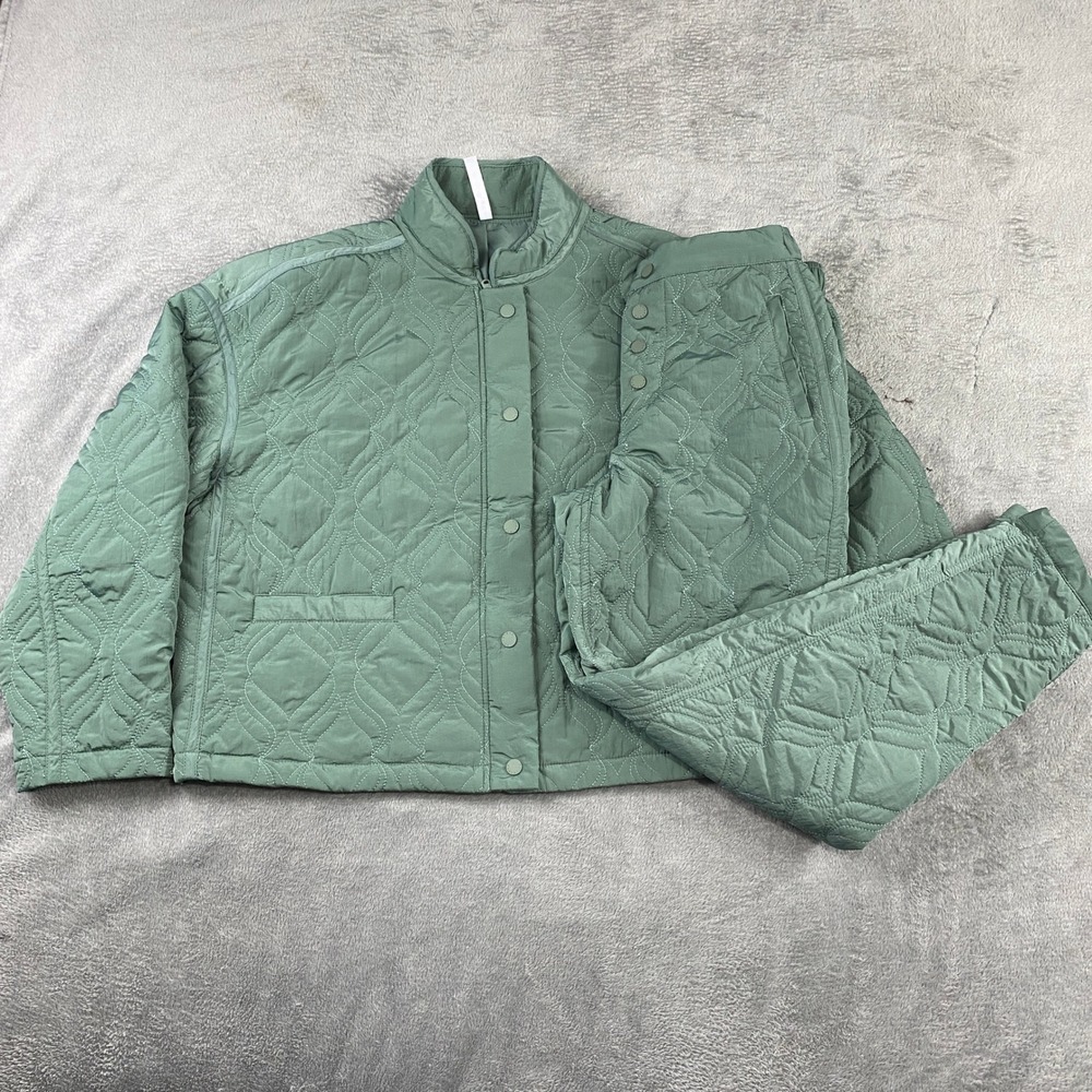 Fabletics Quilted Set Jacket Pants Sage Green Athletic‎ Loungewear Size S